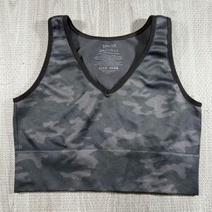 Spanx Small Crop Top Black Camo Seamless Look At Me Now Pullover V Neck